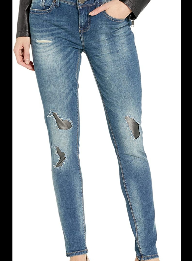 Seven7 Skinny  faux leather ripped jeans 10